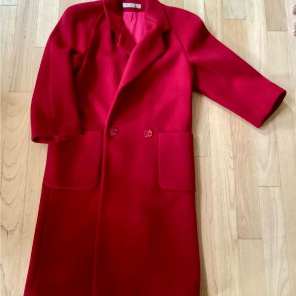 Elegant Red Women's Coat Vintage Perry Ellis Portfolio Red Maxi Coat – Size 6 - Picture 1 of 7